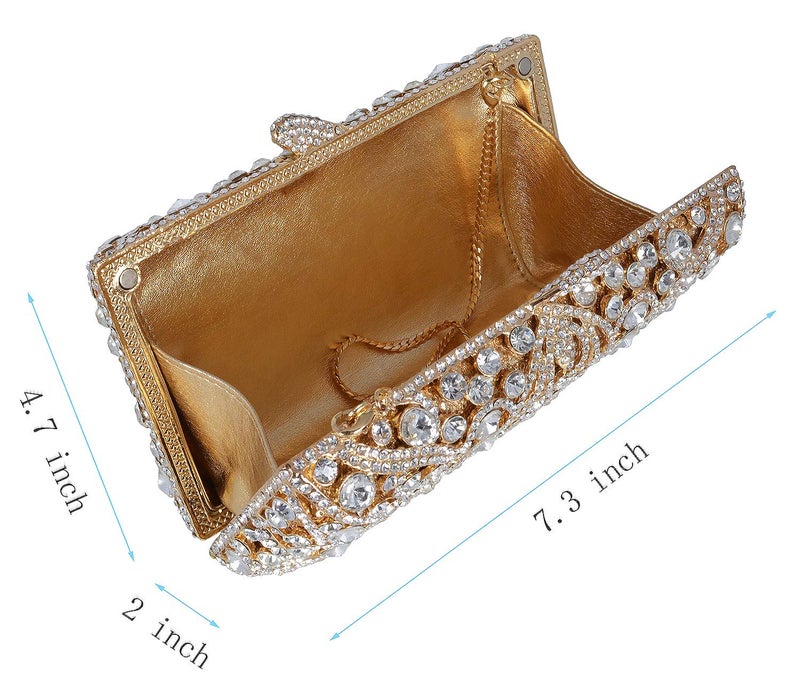 MOSSMON Luxury Crystal Clutch Women Rhinestone Evening Bag for Party and Wedding Gold - Image 3